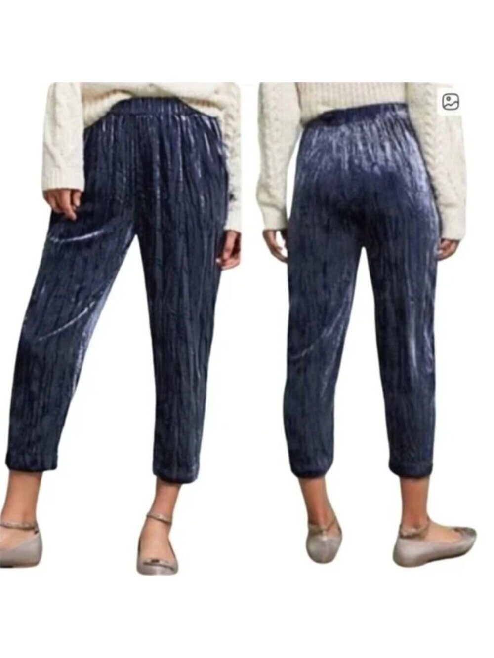 Ettitwa by Anthropologie Blue Velvet Cropped Pants - Size XS‎